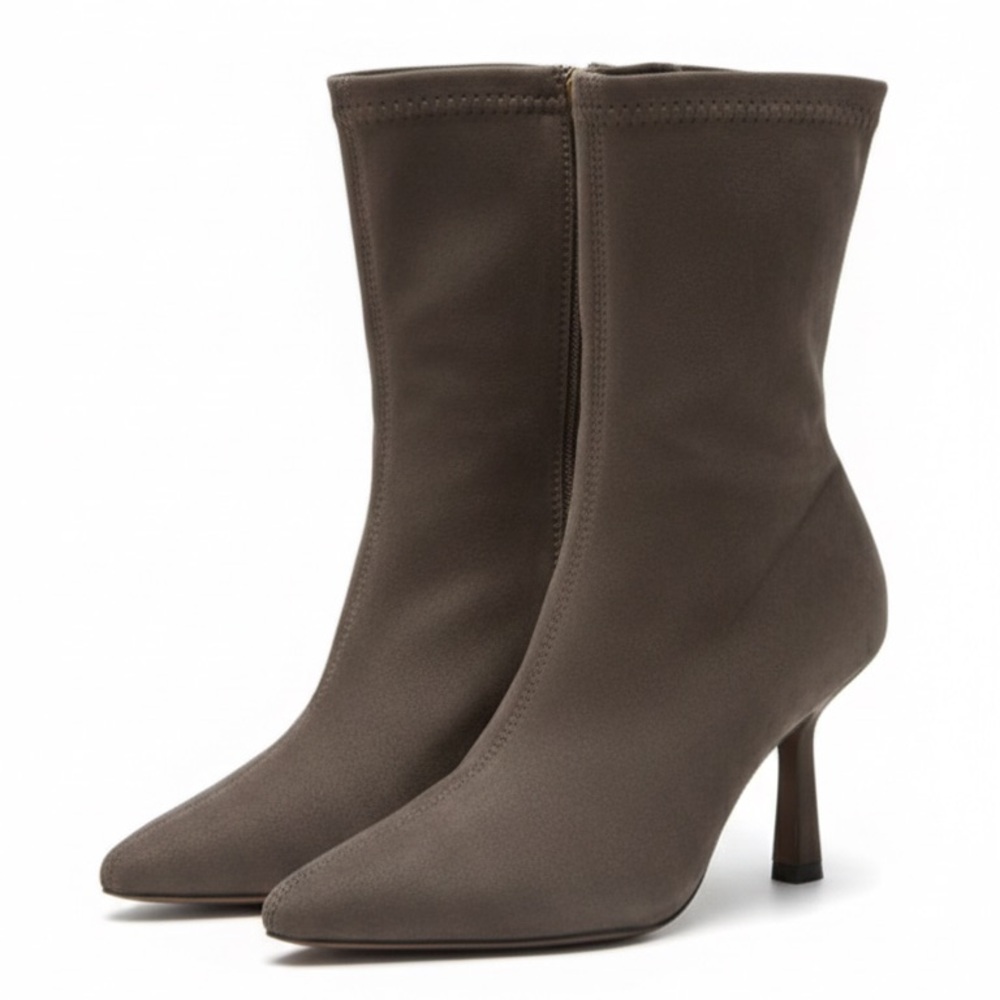 Zara Brown Suede Sock Style Stiletto Ankle Boots Pointed Toe Women’s EU 36